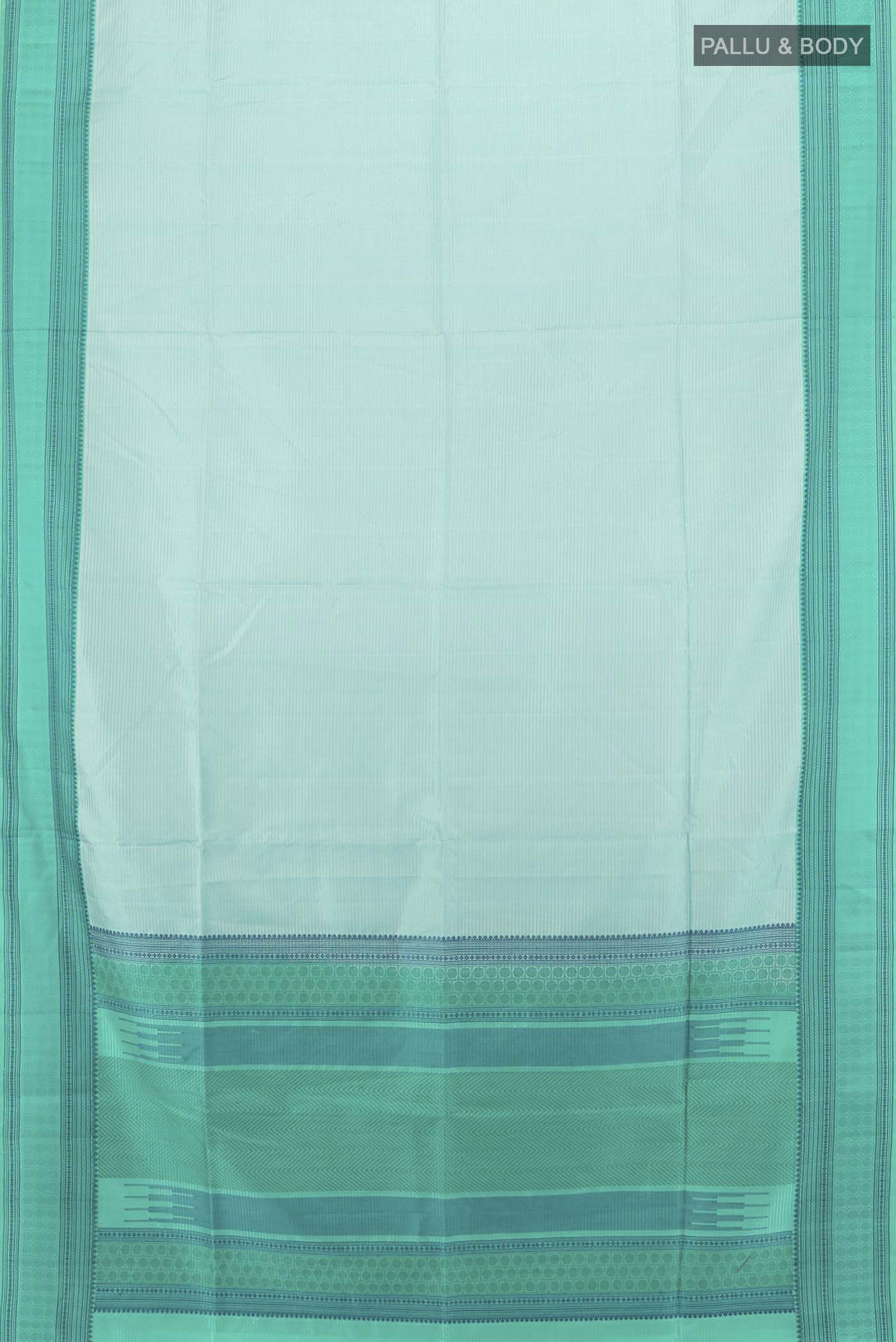 Flat view of Light Blue Soft Silk Saree with Zari Butta on the body and Silk Border. 