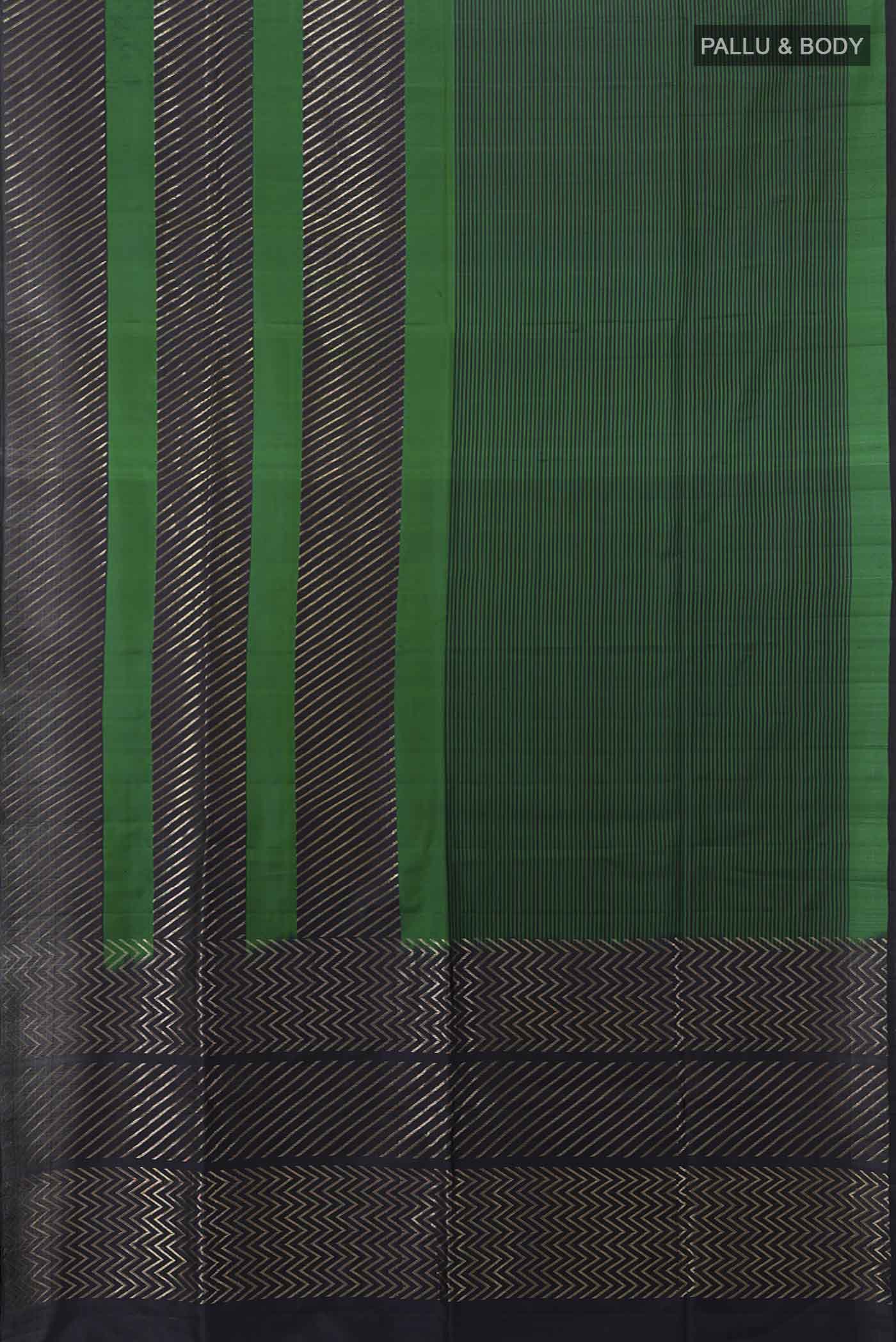 Flat view of Multi Color Soft Silk Saree with Zari Butta on the body and Silk Border. 