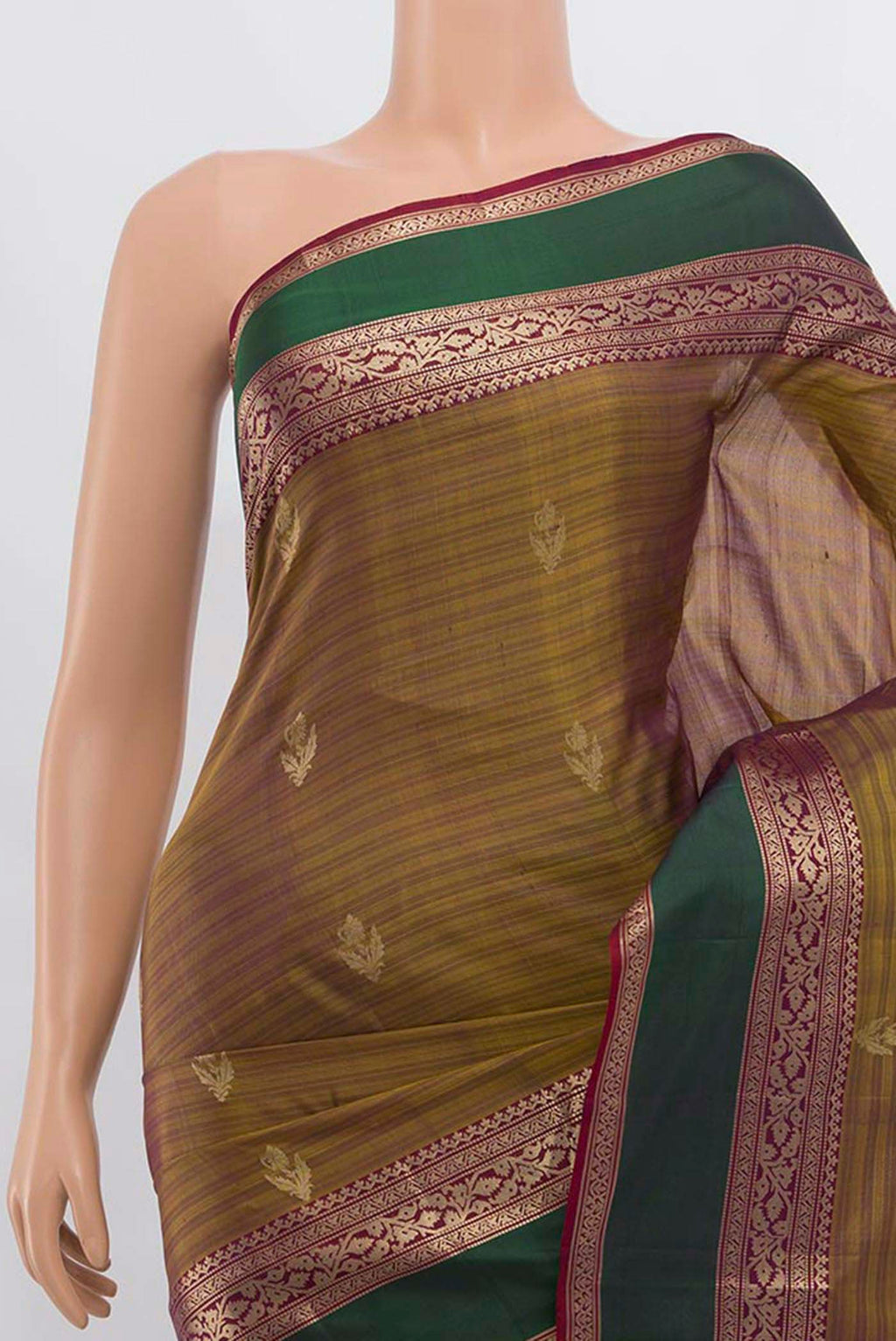 Border image of Mehandi Green Soft Silk Saree with Zari Butta on the body and Silk Border. 