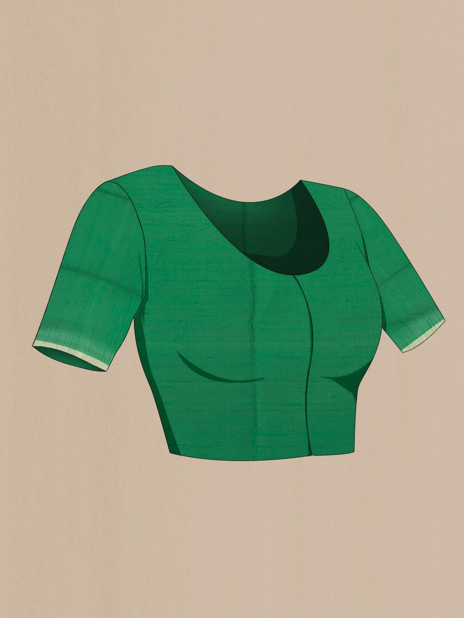 Close up image of the blouse of Bottle Green Soft Silk Saree with Zari Butta on the body and Zari Border. 