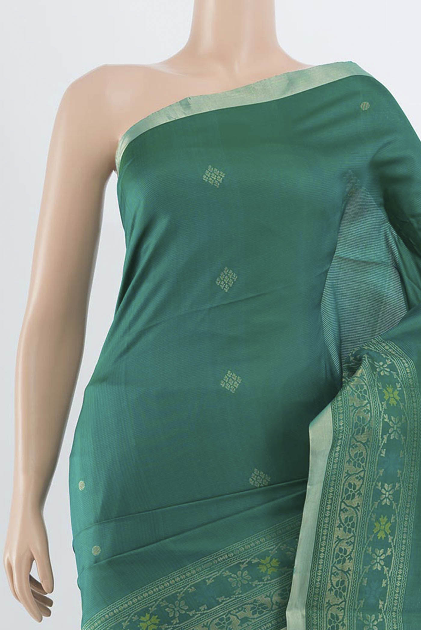 Border image of Light Green Soft Silk Saree with Zari Butta on the body and Silk Border. 