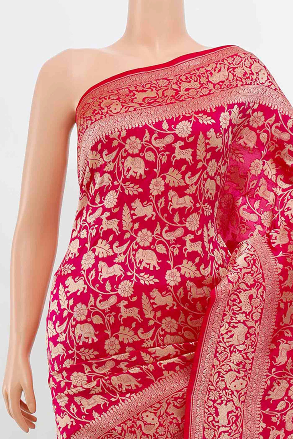Border image of Rani Pink Banarasi Silk Saree with Zari Brocade on the body and Silk Border. 