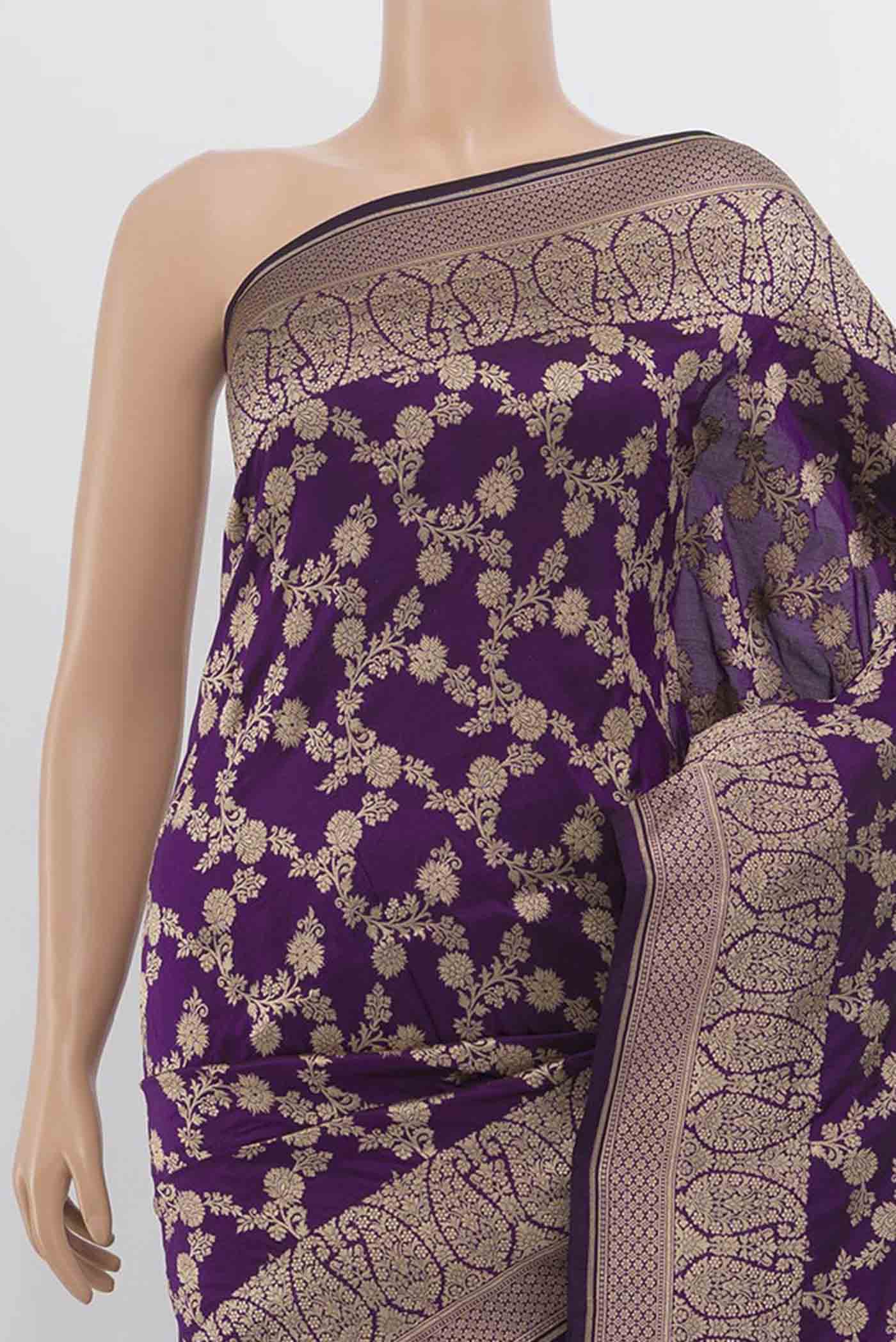 Border image of Violet Banarasi Silk Saree with Zari Butta on the body and Silk Border. 