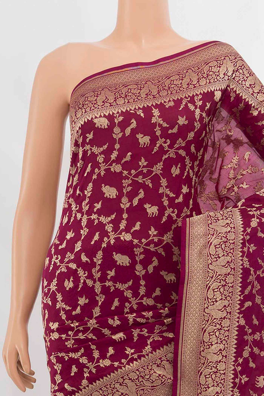 Border image of Purple Banarasi Silk Saree with Zari Butta on the body and Silk Border. 