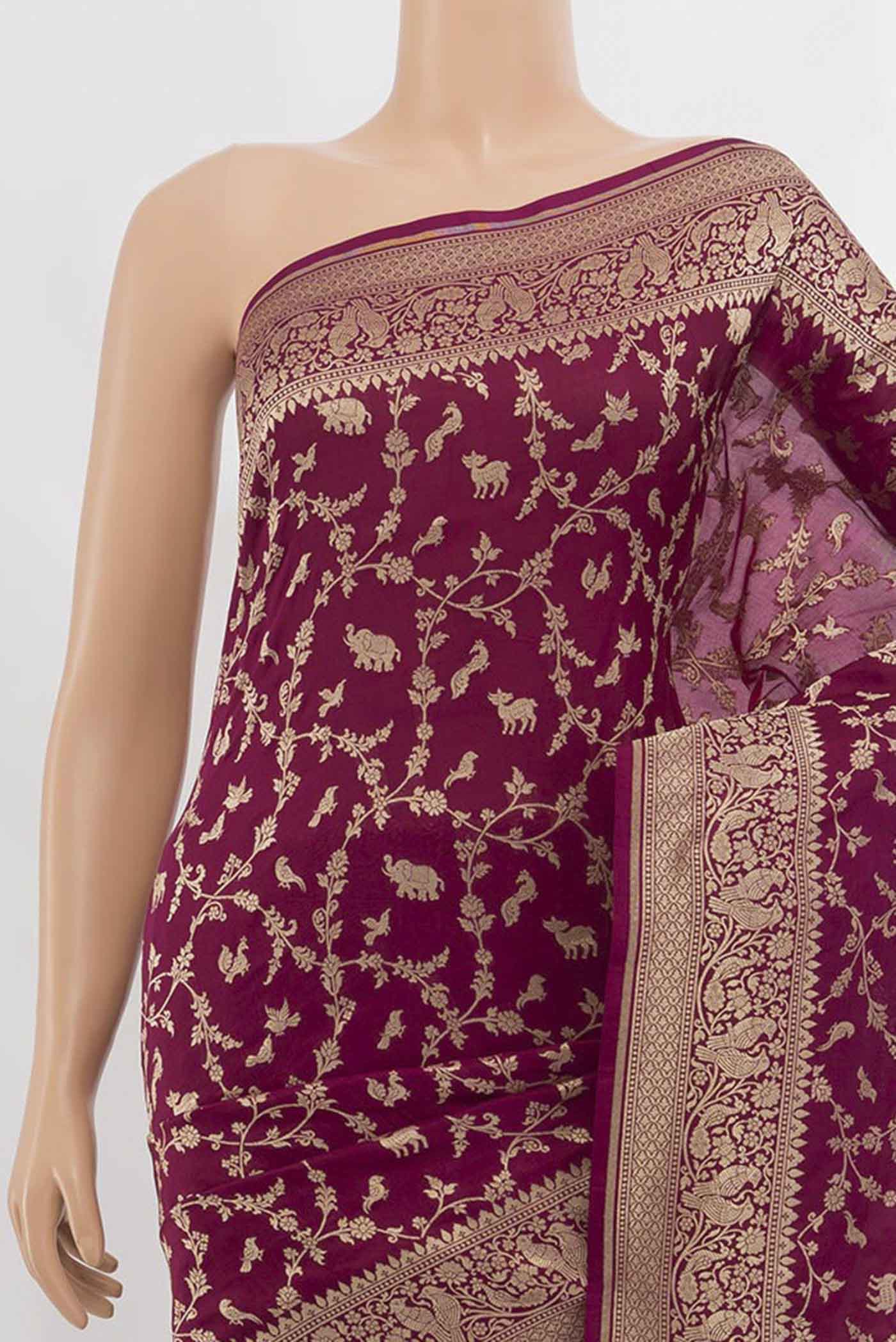 Border image of Purple Banarasi Silk Saree with Zari Butta on the body and Silk Border. 