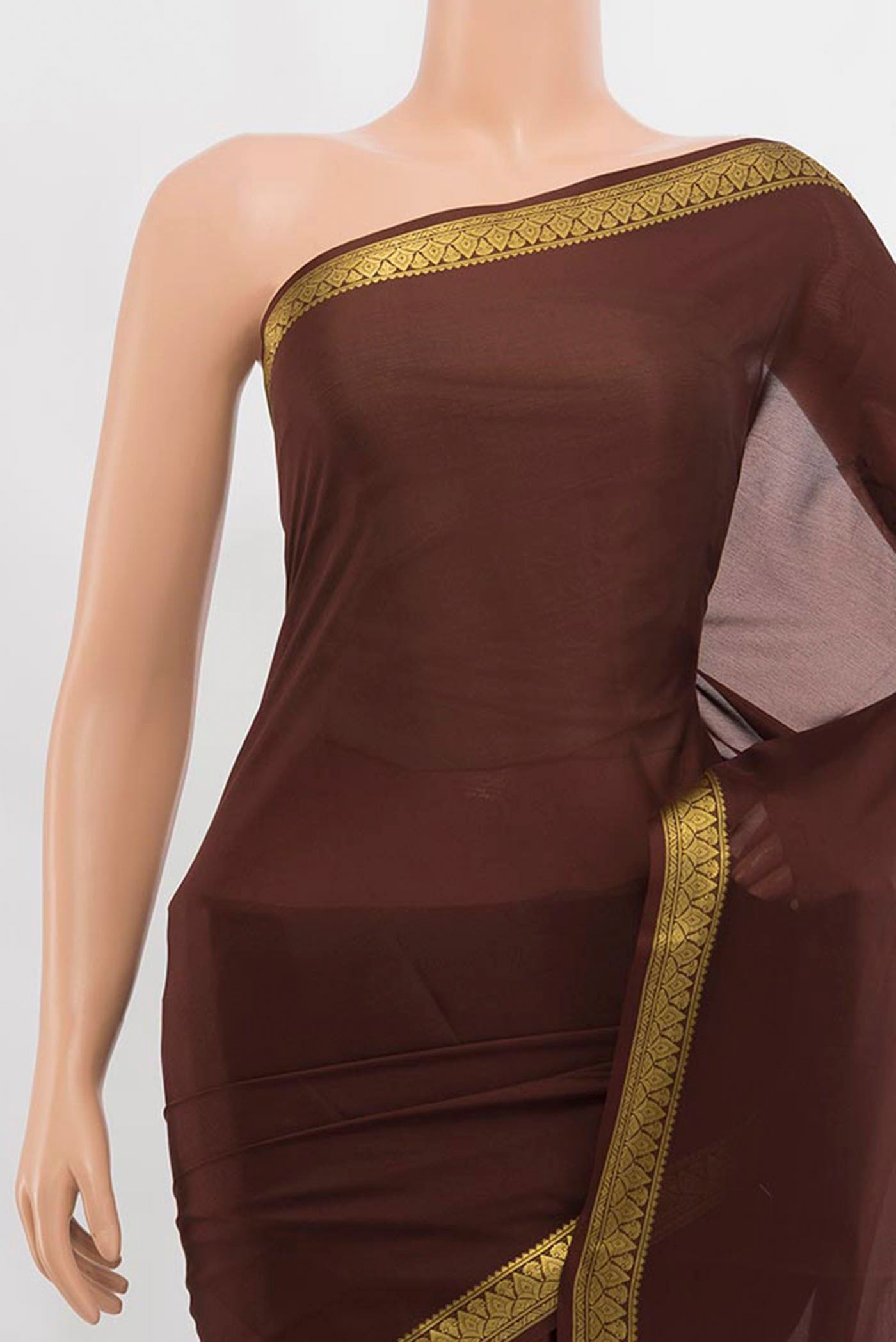 Border image of Coffee Brown Mysore Crepe Saree with Plain Body and Silk Border. 