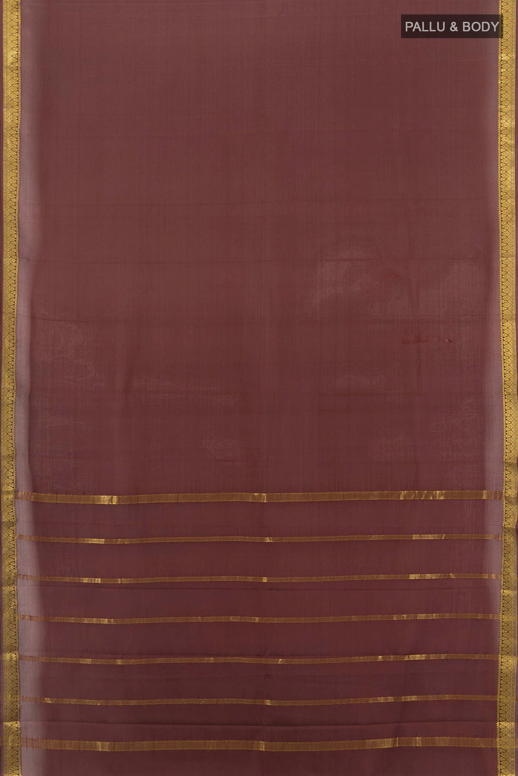 Flat view of Coffee Brown Mysore Crepe Saree with Plain Body and Silk Border. 