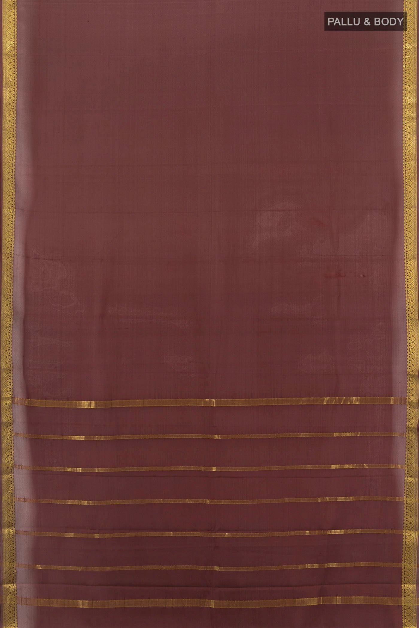 Flat view of Coffee Brown Mysore Crepe Saree with Plain Body and Silk Border. 