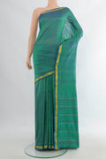 Pure Silk Sea Green Kanchipuram Saree with Checked design on the body and Zari Border.  displayed on a mannequin