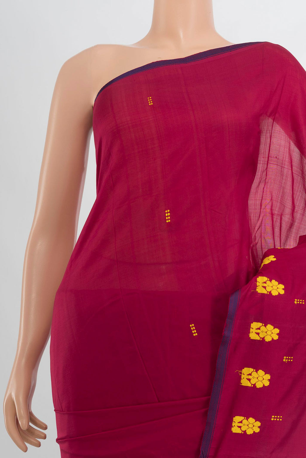 Border image of Pure Silk Maroon Kanchipuram Saree with Thread Butta on the body and Silk Border. 