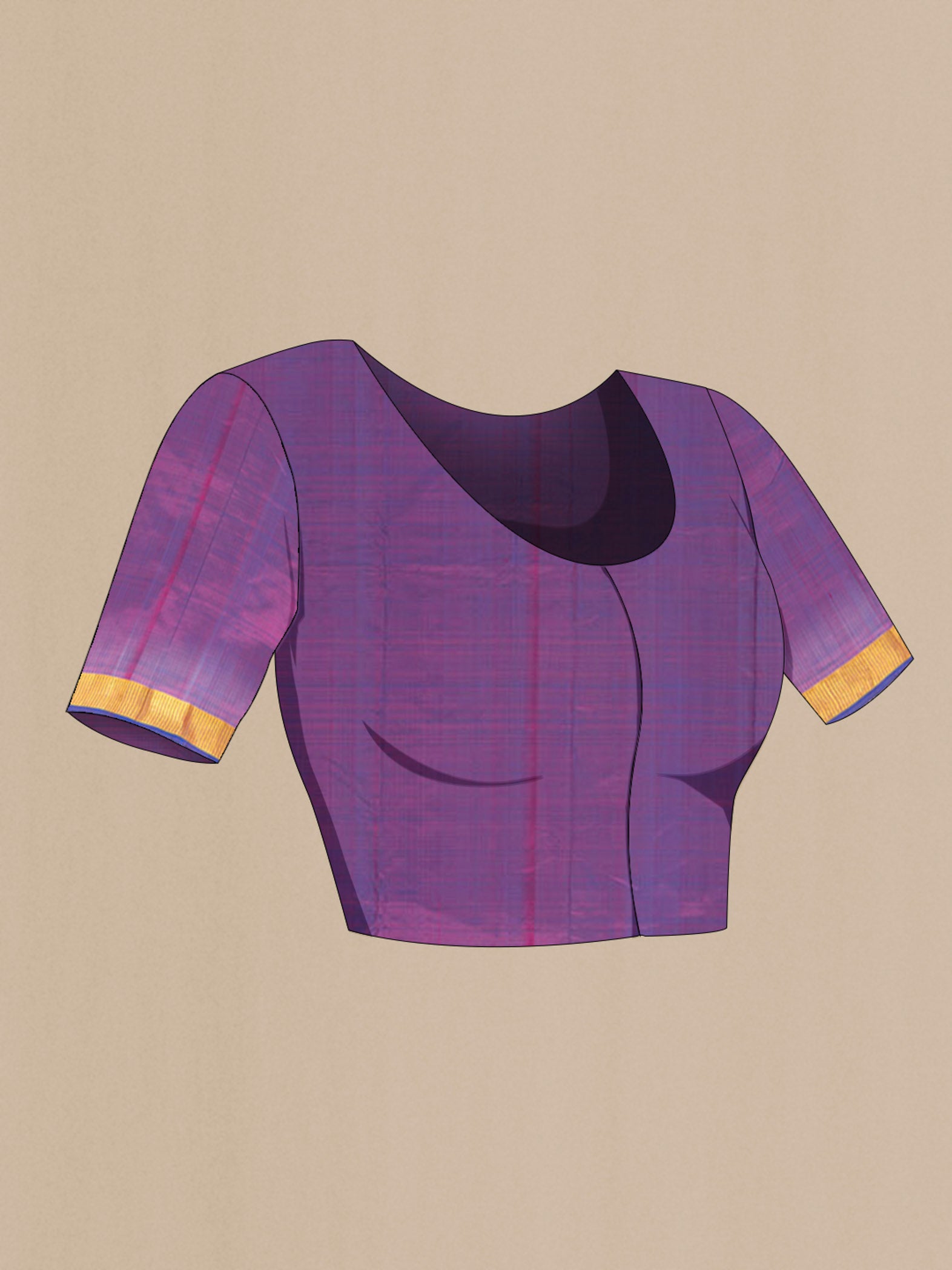 Close up image of the blouse of Purple Kanchipuram Silk Saree with Zari Butta on the body and Silk Border. 