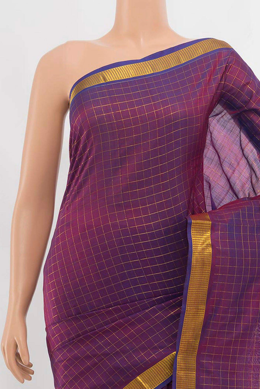 Border image of Purple Kanchipuram Silk Saree with Zari Butta on the body and Silk Border. 