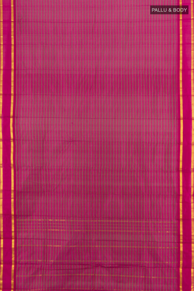 Flat view of Maroon Kanchipuram Silk Saree with Checked design on the body and Silk Border. 