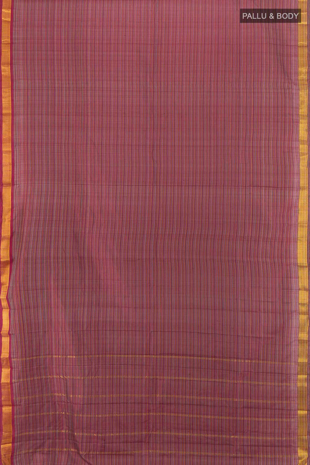 Flat view of Multi Color Kanjivaram Silk Saree with Zari Butta on the body and Silk Border. 