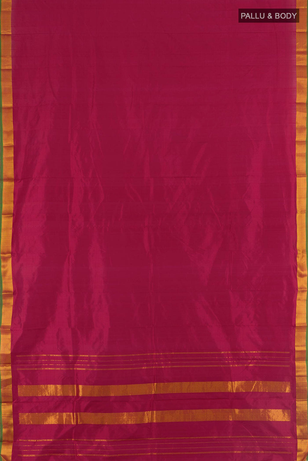 Flat view of Pure Silk Maroon Kanjivaram Saree with Plain Body and Zari Border. 