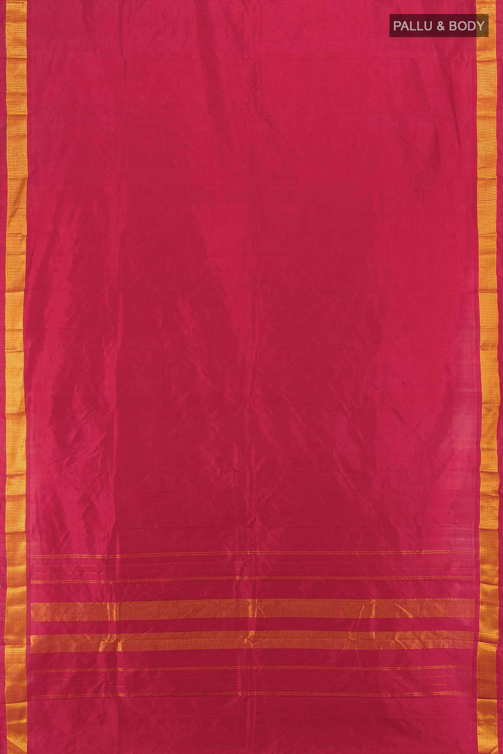 Flat view of Maroon Kanjivaram Silk Saree with Plain Body and Silk Border. 