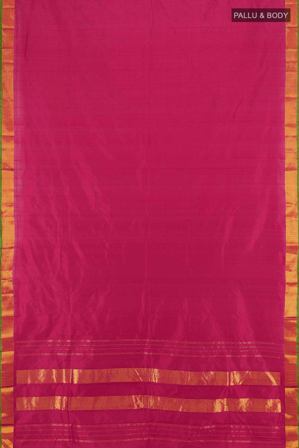 Flat view of Maroon Kanjivaram Silk Saree with Plain Body and Silk Border. 