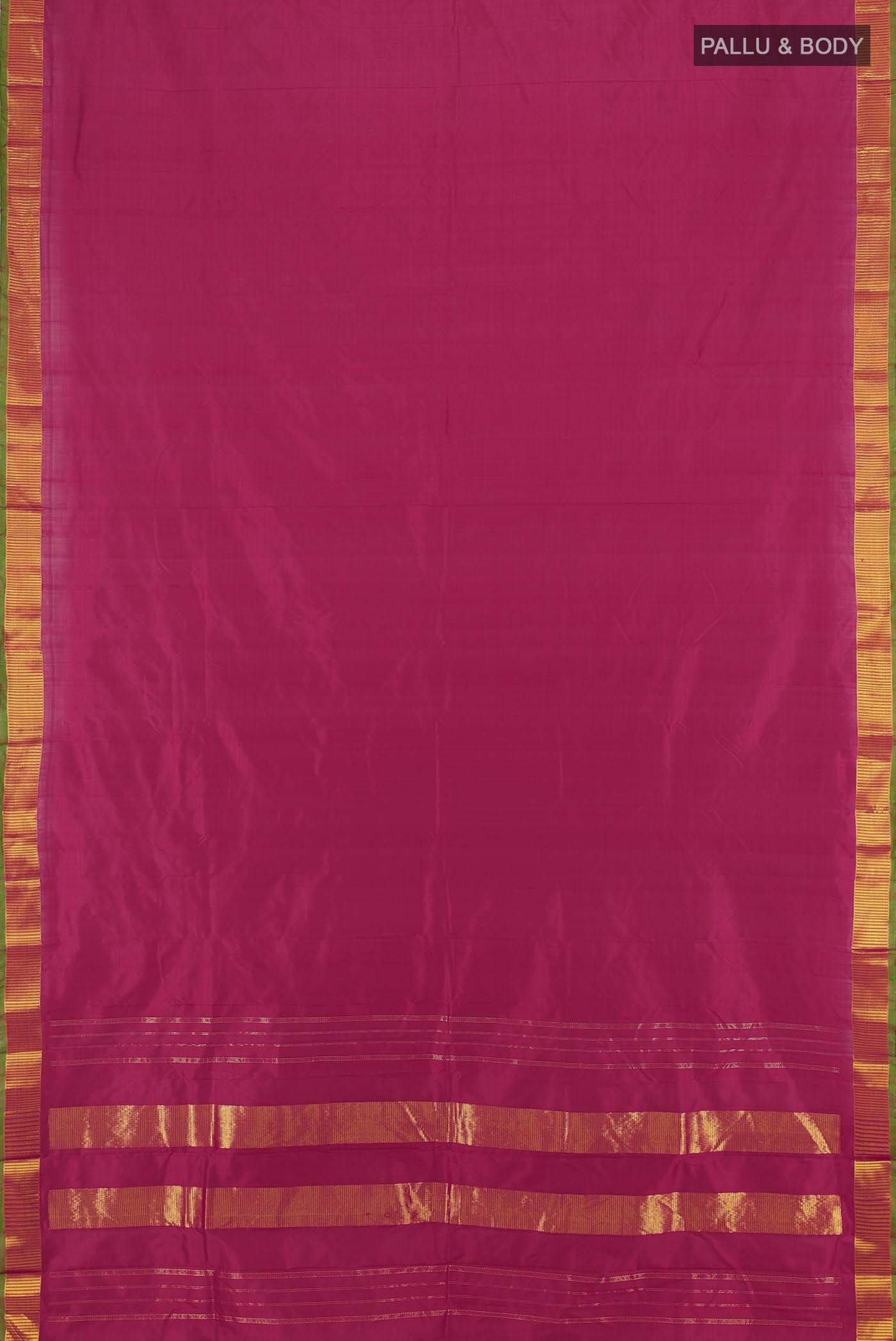 Flat view of Maroon Kanjivaram Silk Saree with Plain Body and Silk Border. 