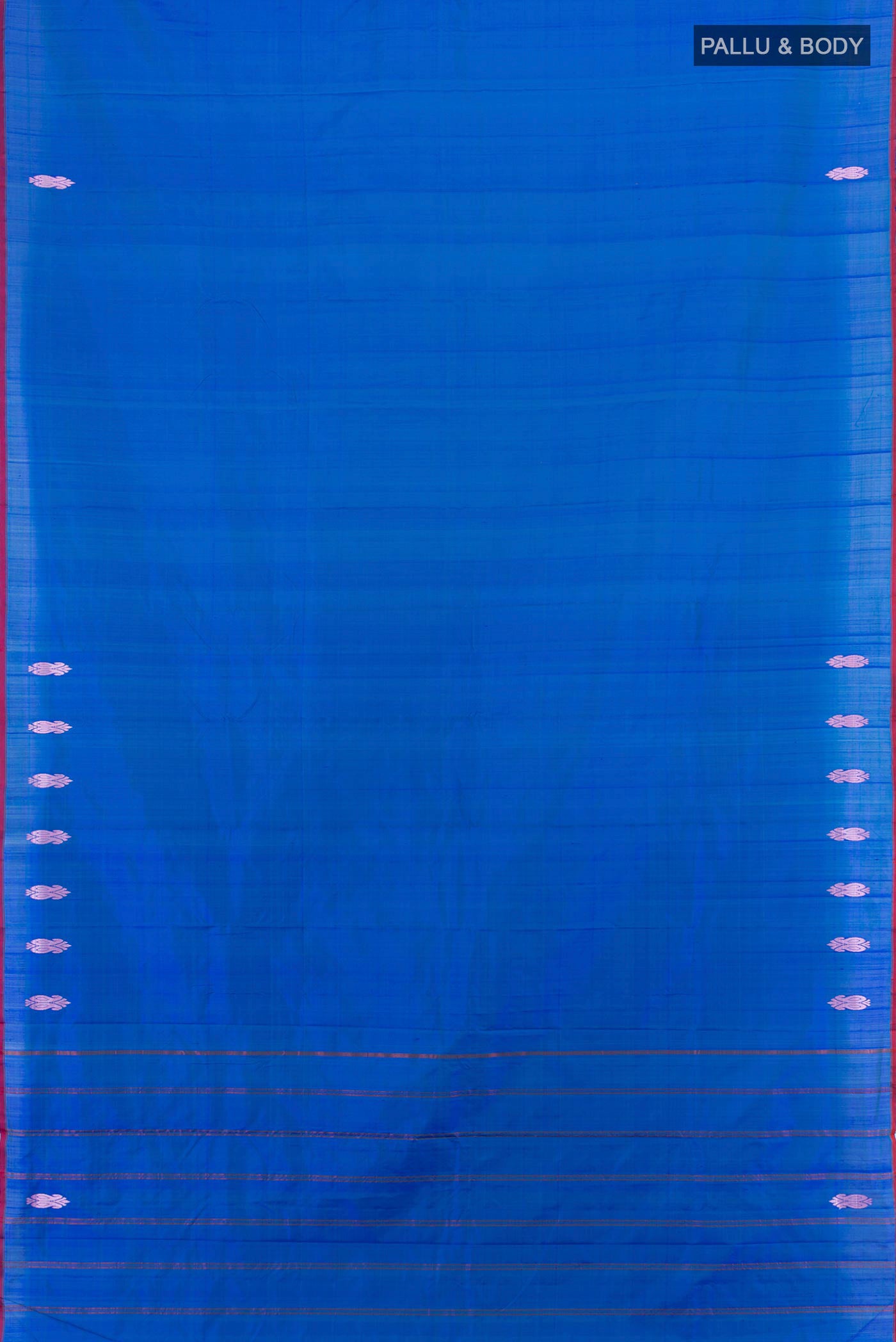 Flat view of Royal Blue Kanchipuram Silk Saree with Plain Body and Thread Border. 