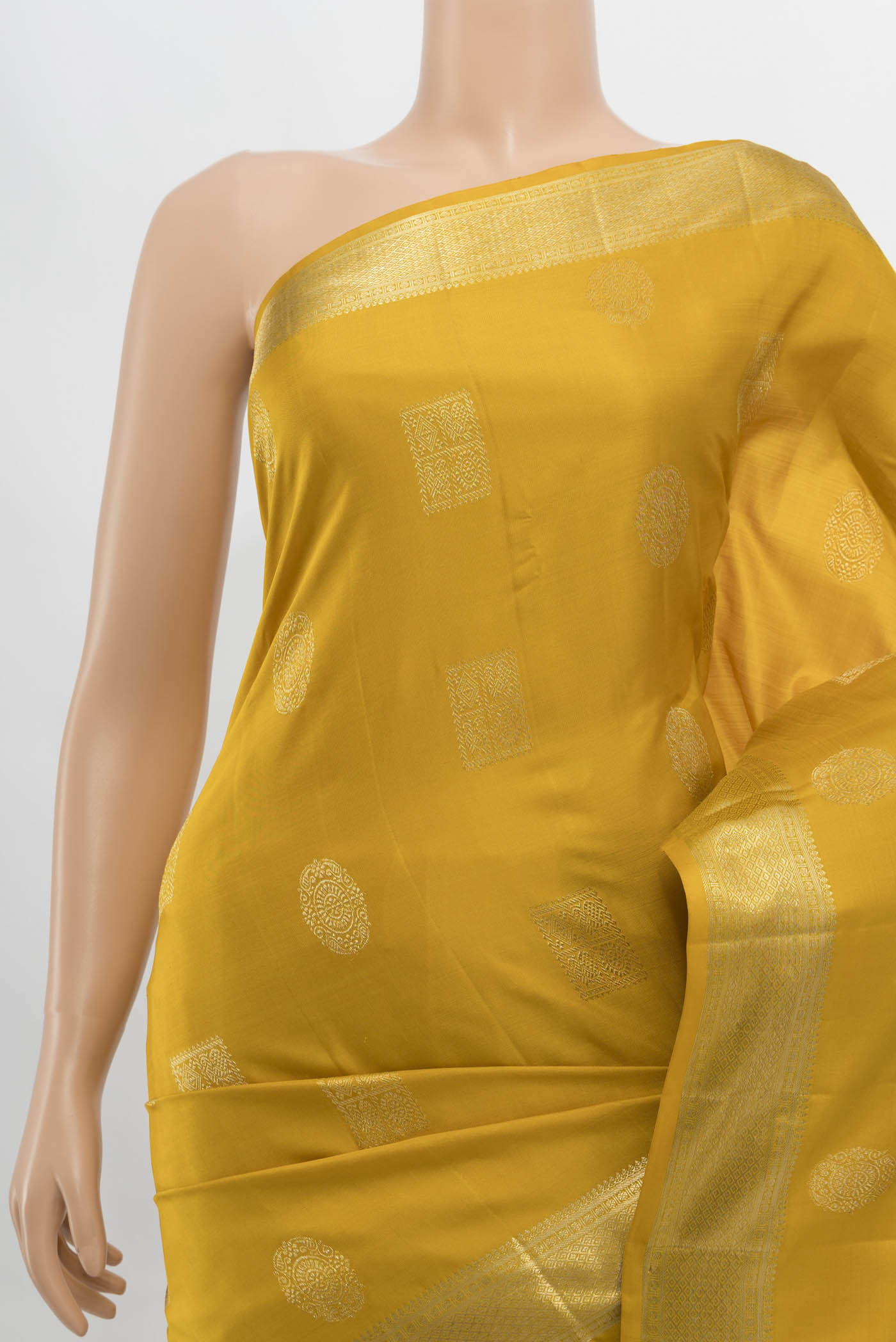 Border image of Yellow Kanjivaram Silk Saree with Zari Butta on the body and Silk Border. 