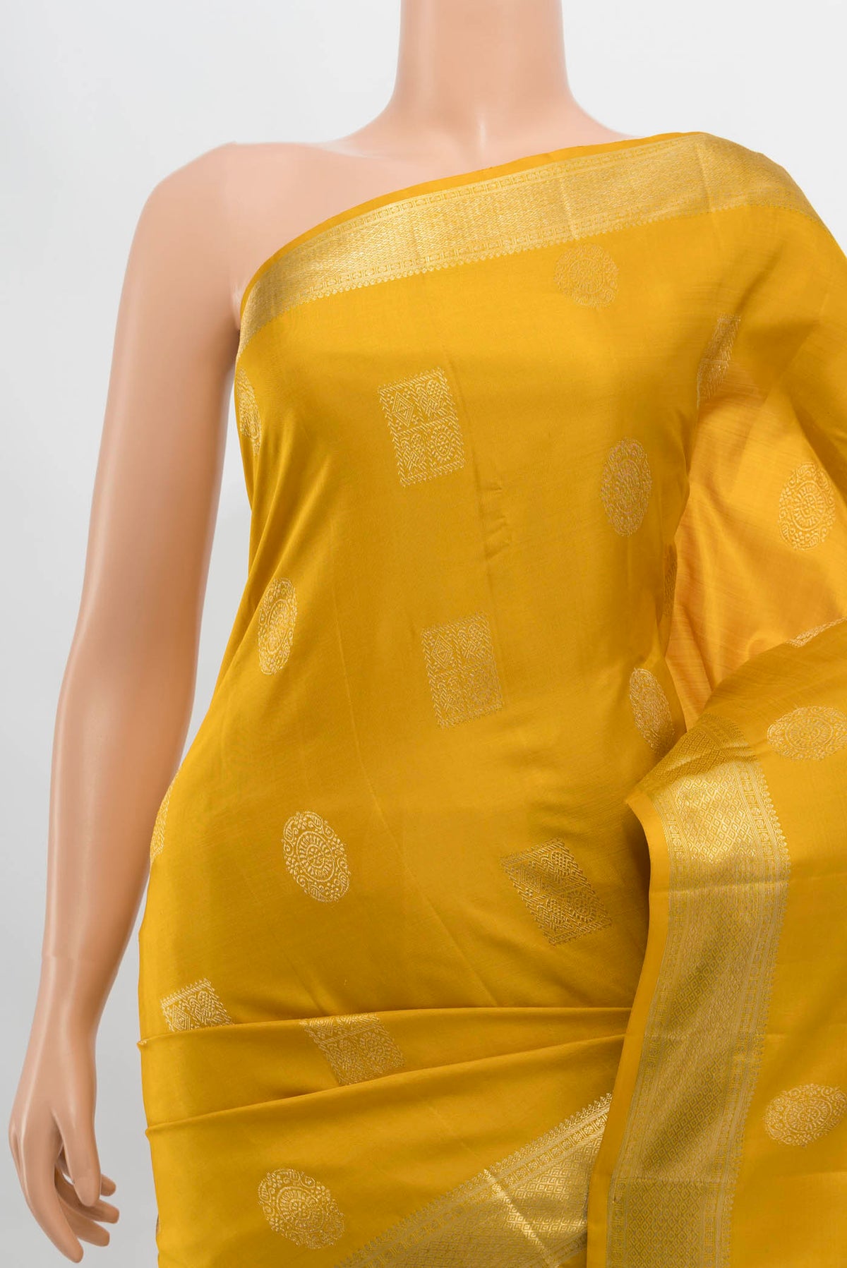 Border image of Yellow Kanjivaram Silk Saree with Zari Butta on the body and Silk Border. 