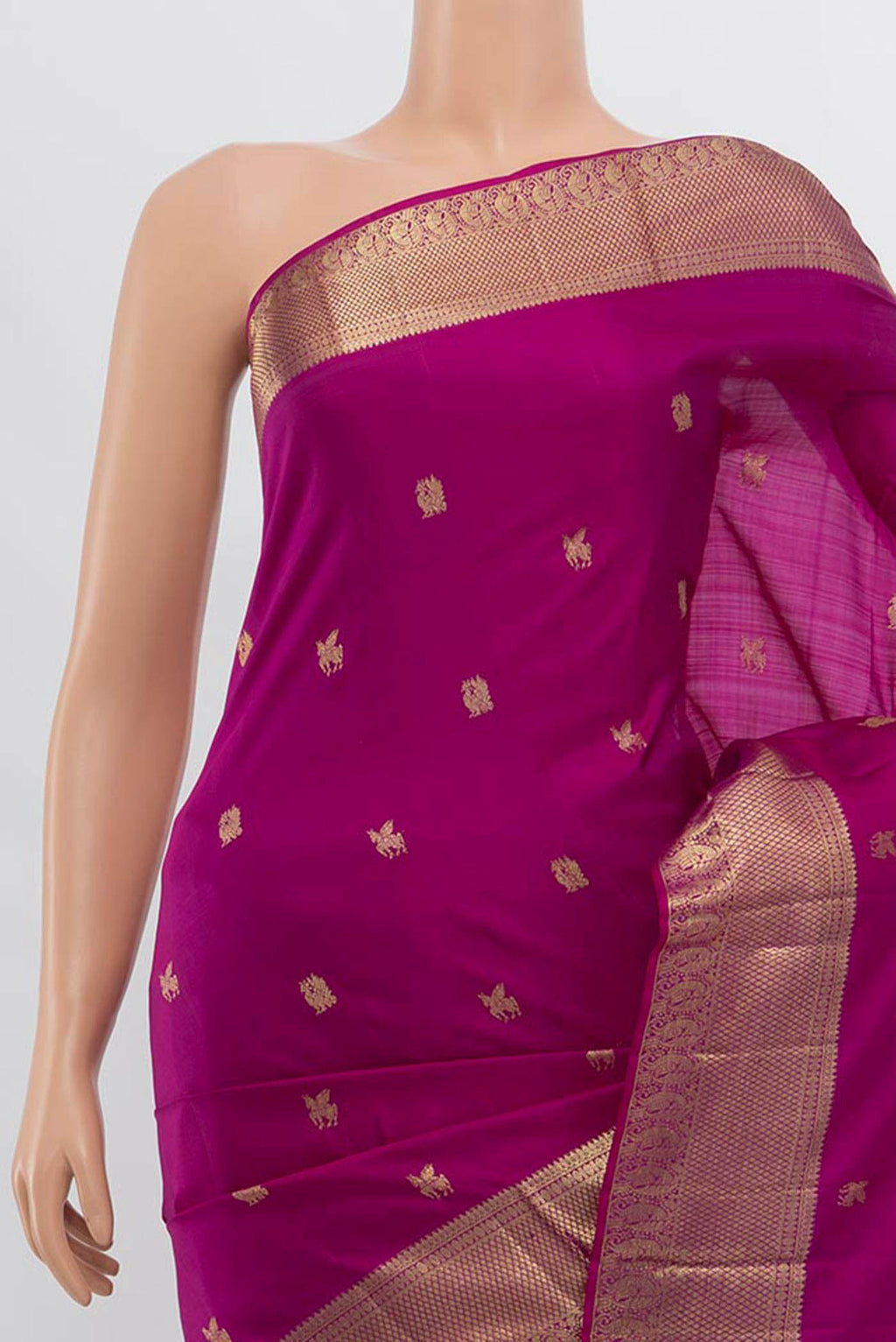 Border image of Purple Kanjivaram Silk Saree with Zari Butta on the body and Silk Border. 