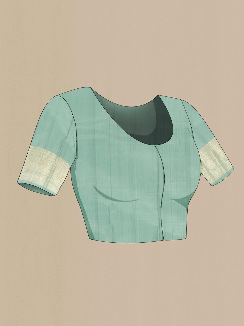 Close up image of the blouse of Mint Green Kanchipuram Silk Saree with Zari Butta on the body and Silk Border. 