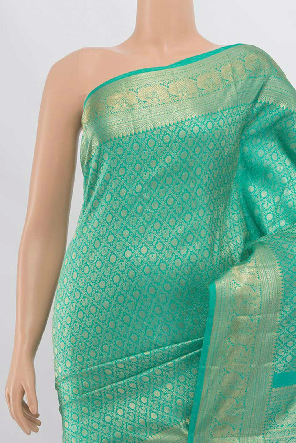 Border image of Sea Green Kanchipuram Silk Saree with Zari Butta on the body and Silk Border. 