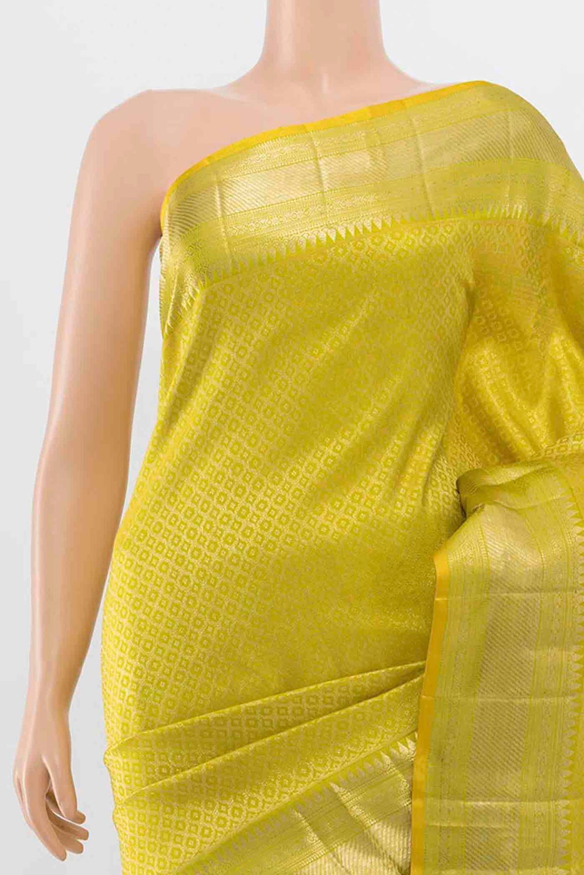 Border image of Pista Green Kanchipuram Silk Saree with Zari Butta on the body and Silk Border