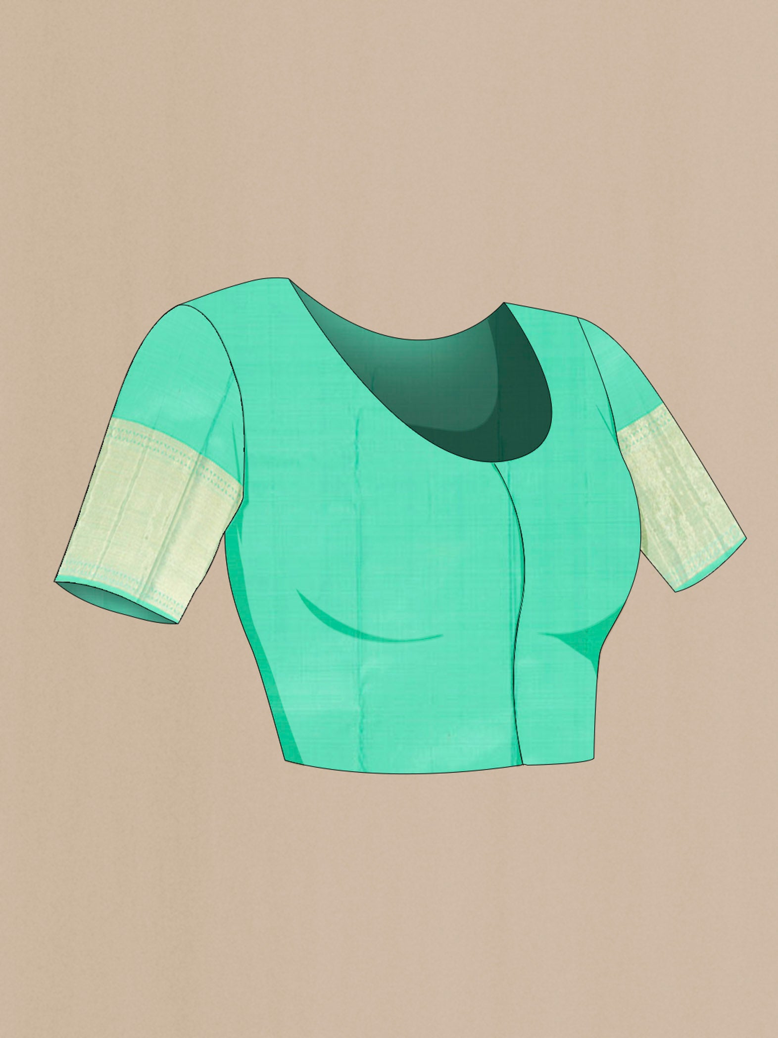 Close up image of the blouse of Sea Green Kanchipuram Silk Saree with Zari Butta on the body and Silk Border. 