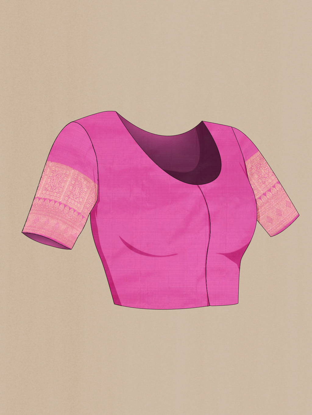 Close up image of the blouse of Lavender Kanchipuram Silk Saree with Zari Brocade on the body and Zari Border. 