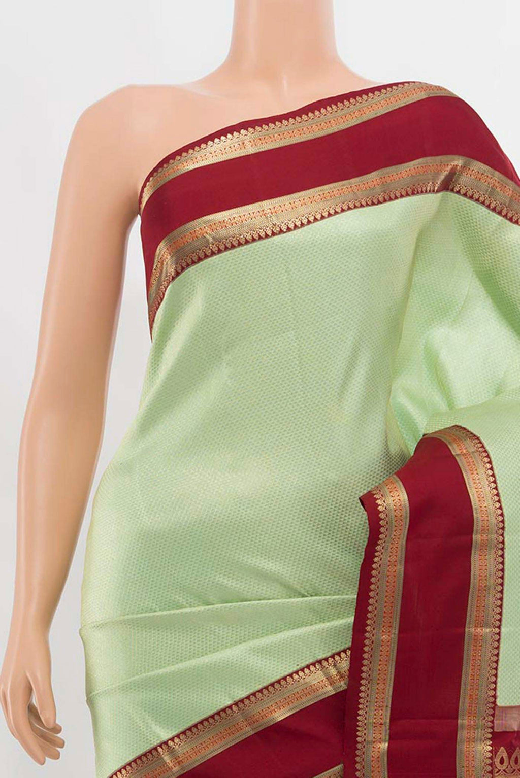 Border image of Pista Green Kanchipuram Silk Saree with Zari Butta on the body and Silk Border. 