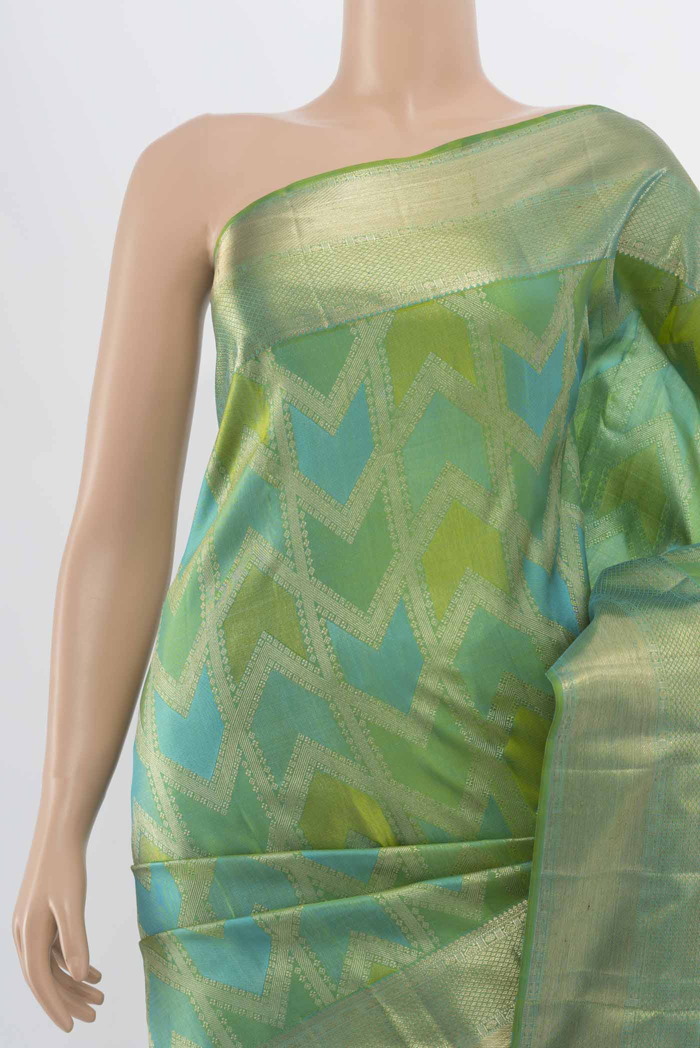 Border image of Light Green Kanjivaram Silk Saree with Zari Butta on the body and Silk Border. 