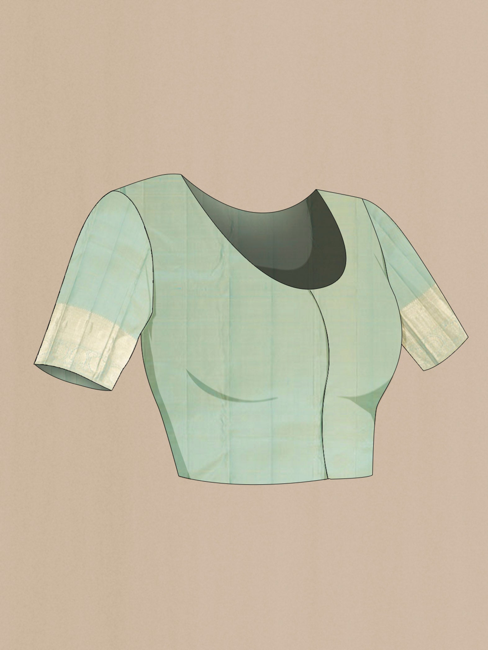 Close up image of the blouse of Sky Blue Kanjivaram Silk Saree with Zari Butta on the body and Silk Border. 