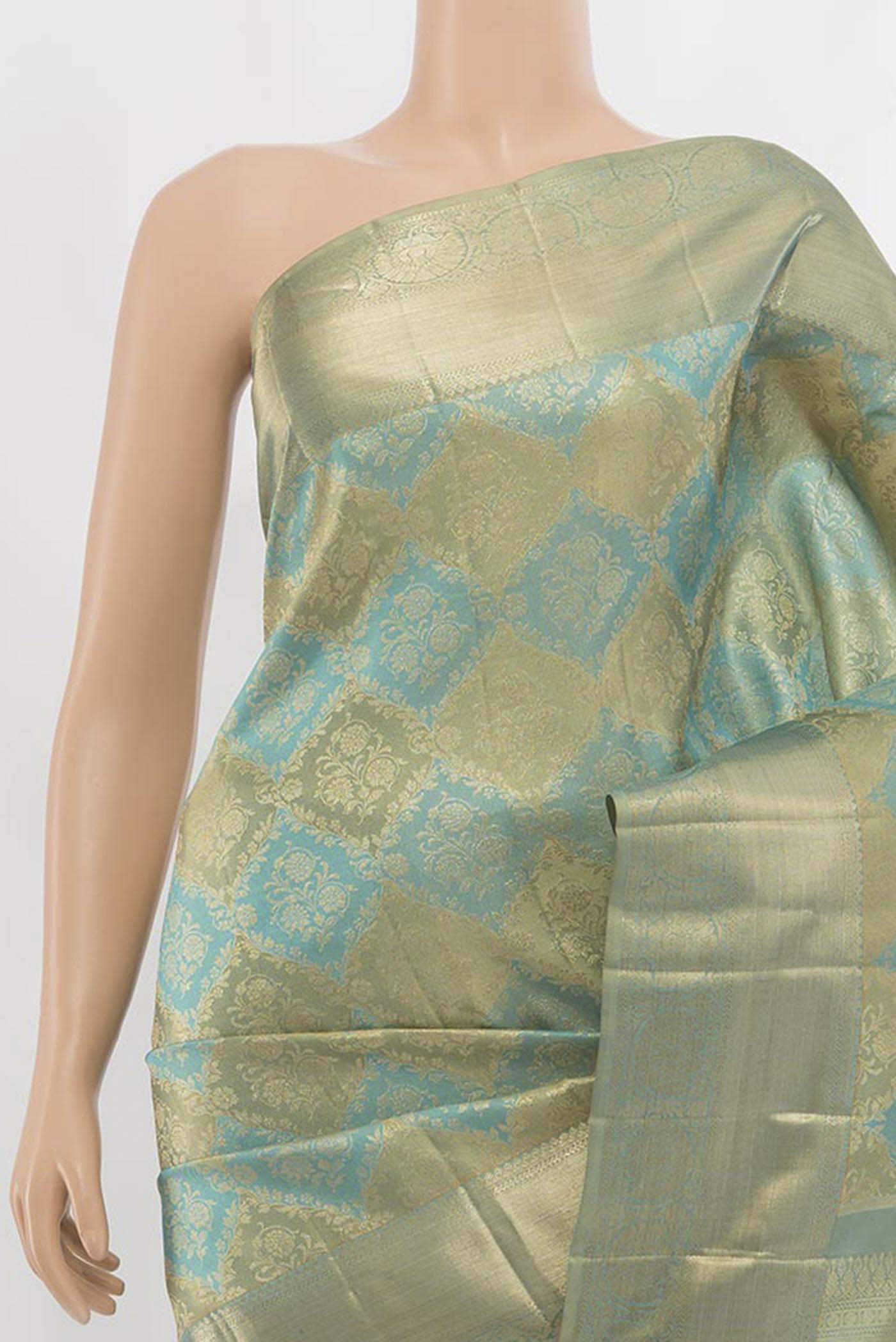 Border image of Sky Blue Kanjivaram Silk Saree with Zari Butta on the body and Silk Border. 