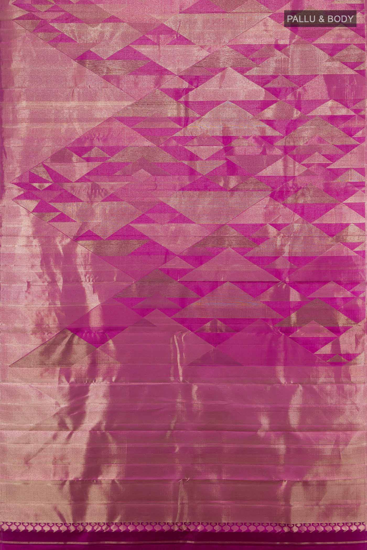 Flat view of Purple Kanjivaram Silk Saree with Zari Butta on the body and Silk Border. 