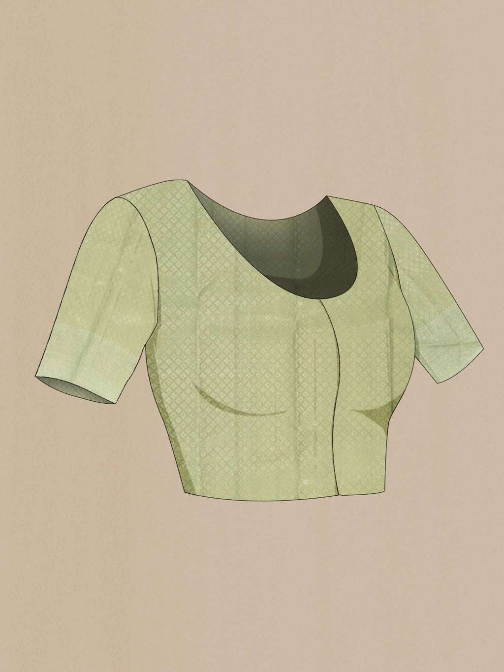 Close up image of the blouse of Pista Green Kanjivaram Silk Saree with Zari Butta on the body and Silk Border. 