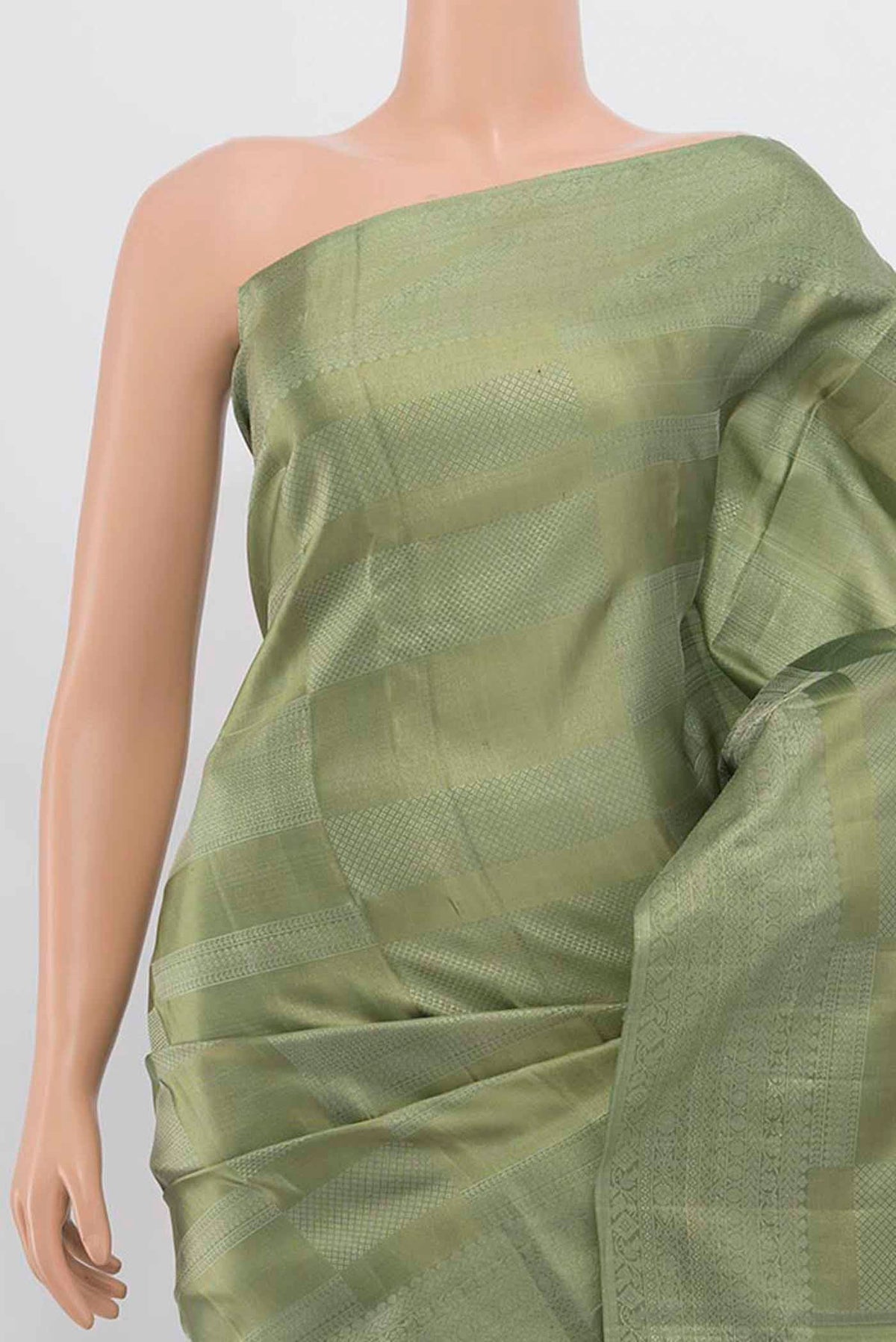 Border image of Pista Green Kanjivaram Silk Saree with Zari Butta on the body and Silk Border. 