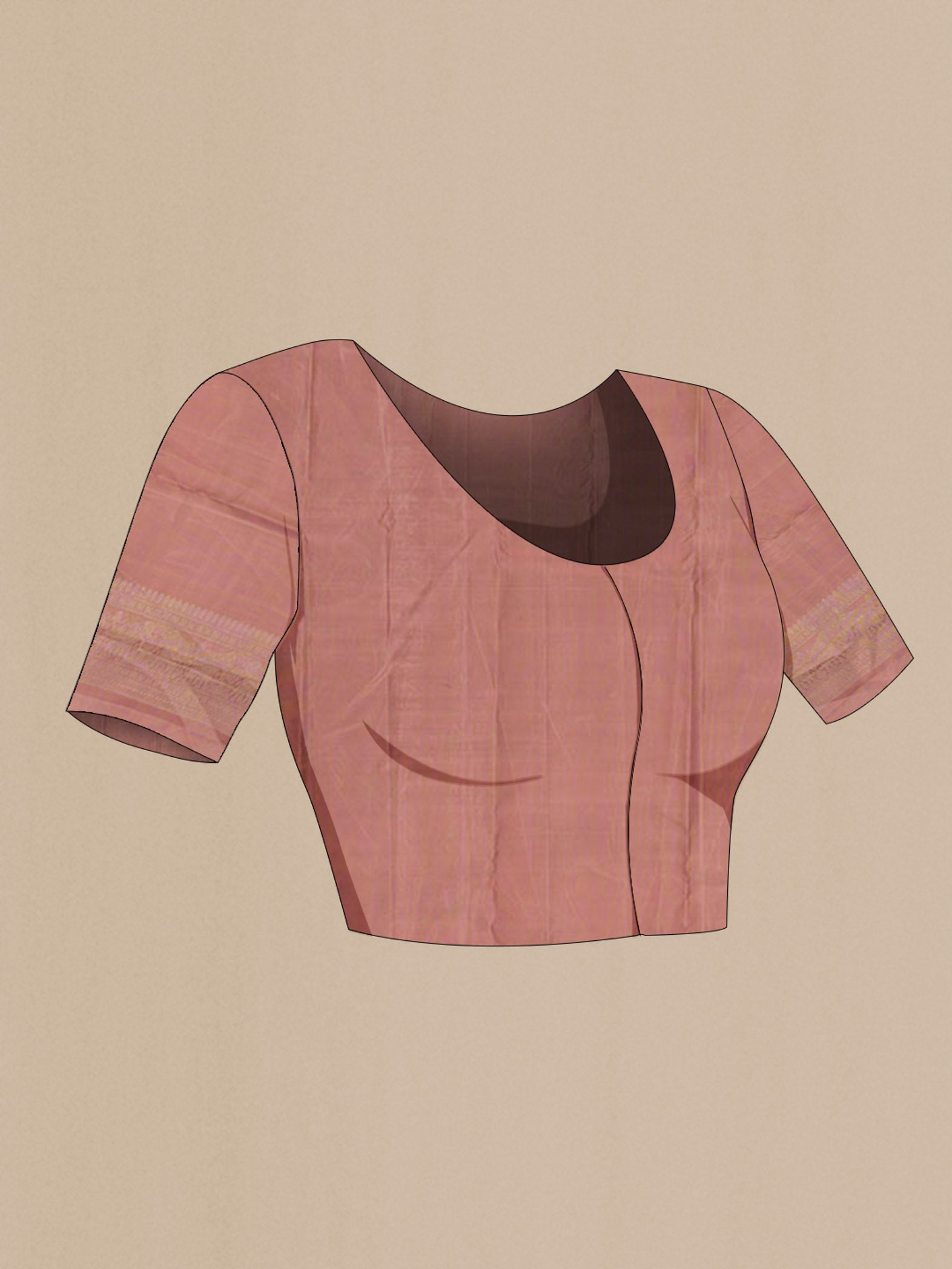 Close up image of the blouse of Dark Beige Kanjivaram Silk Saree with Zari Butta on the body and Silk Border. 