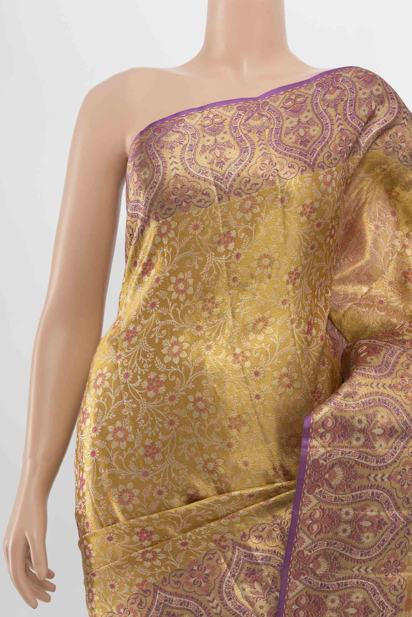 Border image of Pure Silk Pure Zari Golden Kanchipuram Saree with Zari Butta on the body and Silk Border. 