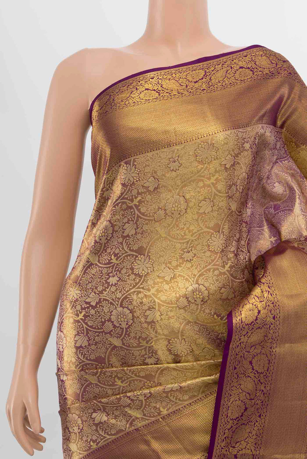 Border image of Golden Kanchipuram Silk Saree with Zari Butta on the body and Silk Border. 