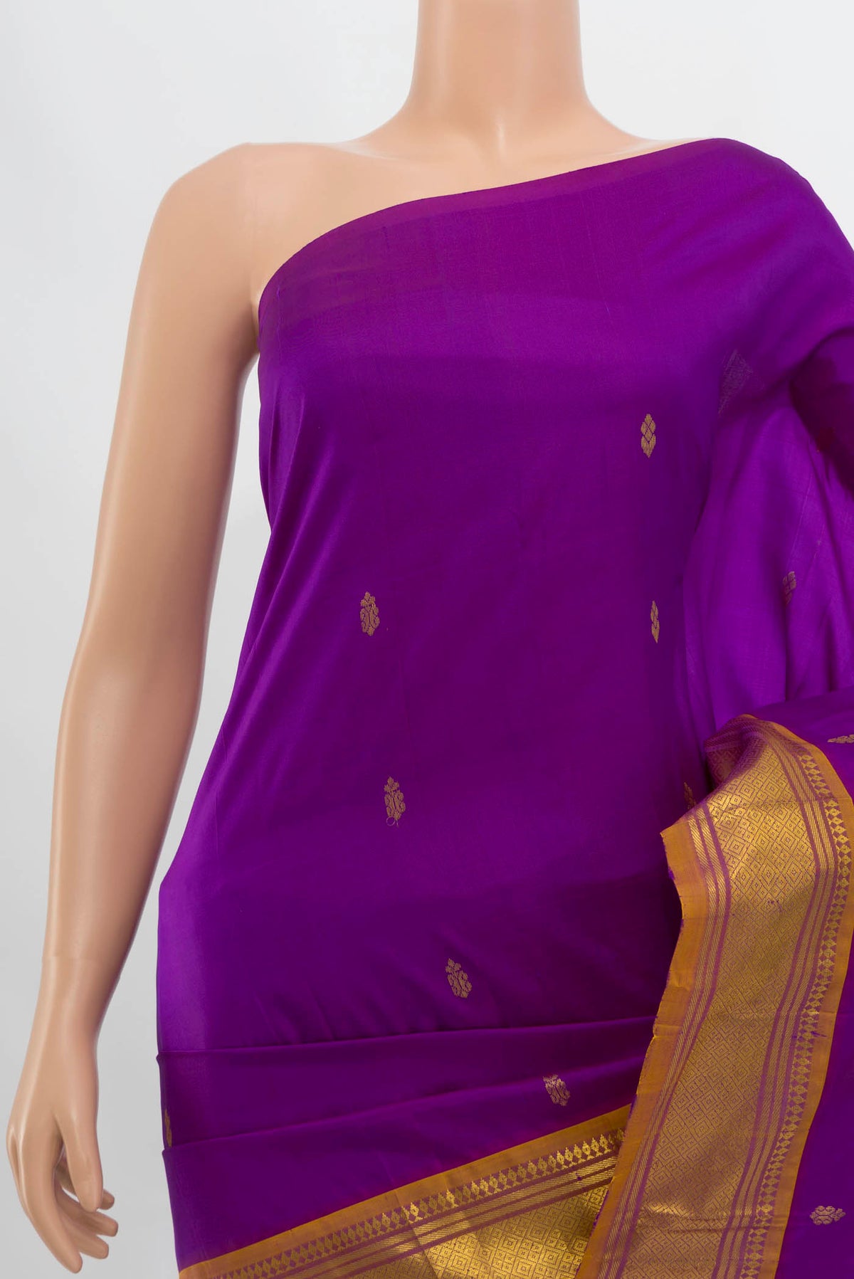 Border image of Purple Kanjivaram Silk Saree with Zari Butta on the body and Silk Border. 