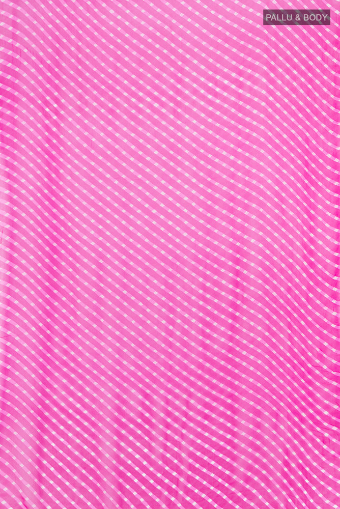 Flat view of Pure Silk Pure Zari Dark Pink Bandhani Georgette Saree with Bandhani on the body and Checks Border. 