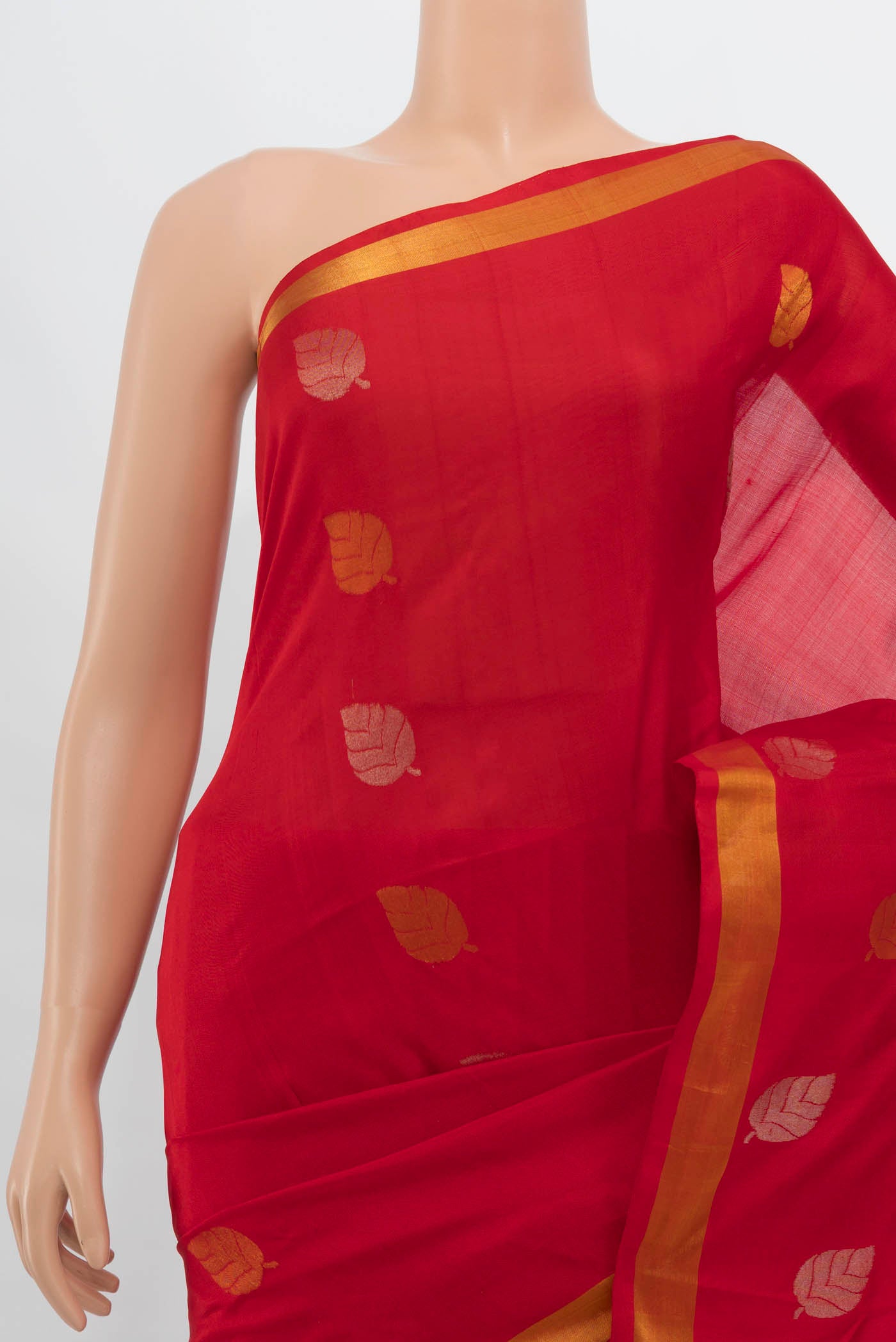 Border image of Imperial Red Uppada Silk Saree with Zari Butta on the body and Silk Border. 