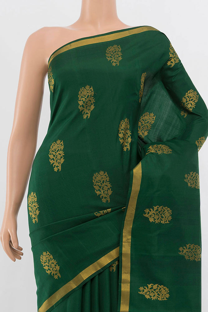 Border image of Bottle Green Kanchipuram Silk Saree with Zari Butta on the body and Silk Border. 