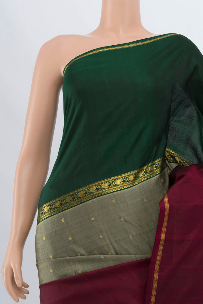 Border image of Multi Color Kanjivaram Silk Saree with Zari Brocade on the body and Silk Border. 