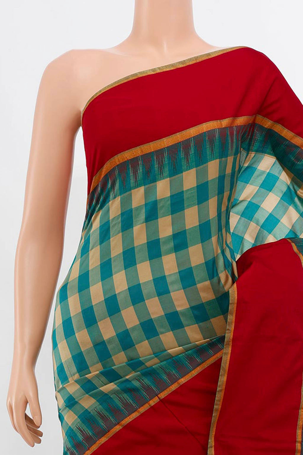 Border image of Multi Color Pochampally Saree with Zari Butta on the body and Silk Border. 