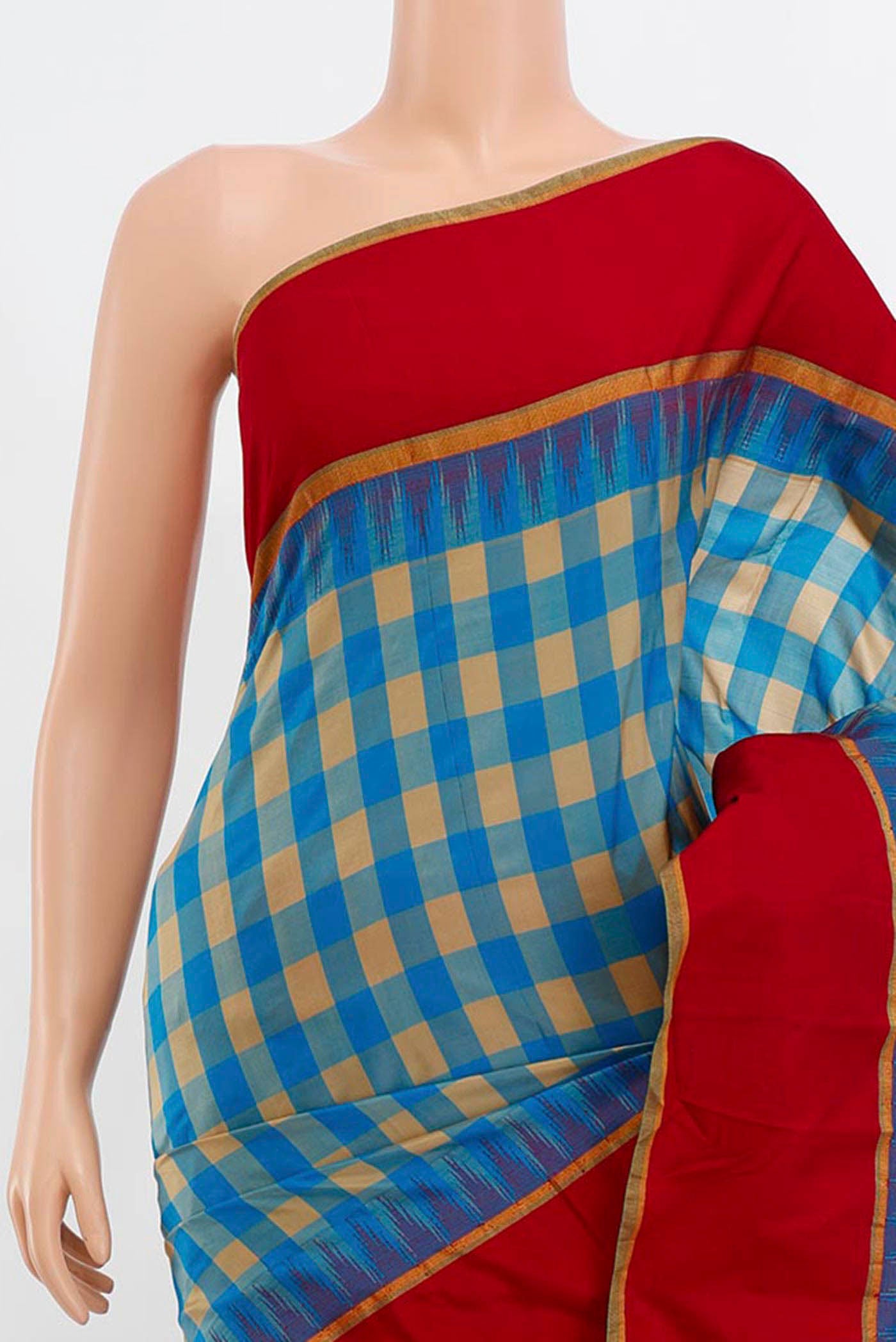 Border image of Multi Color Bangalore Silk - kadyal Saree with Checked design on the body and Silk Border. 