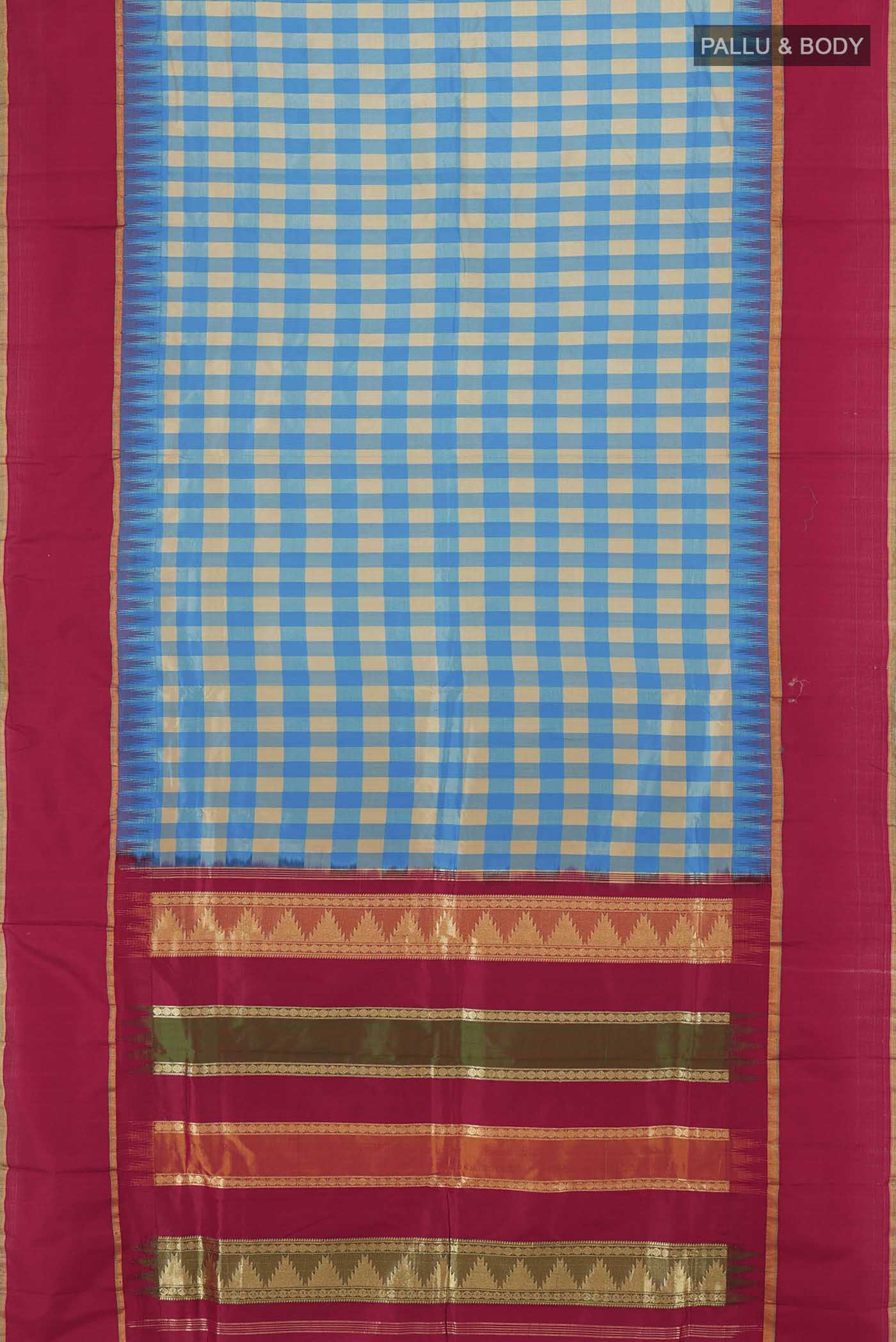 Flat view of Multi Color Bangalore Silk - kadyal Saree with Checked design on the body and Silk Border. 