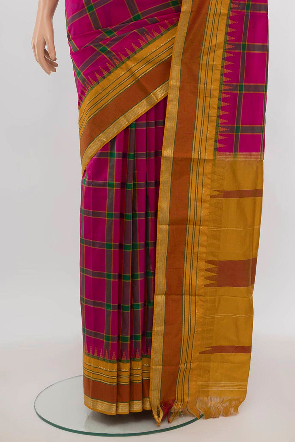 Pleats and pallu of Multi Color Bangalore Silk - kadyal Saree with Zari Butta on the body and Fancy Border. 